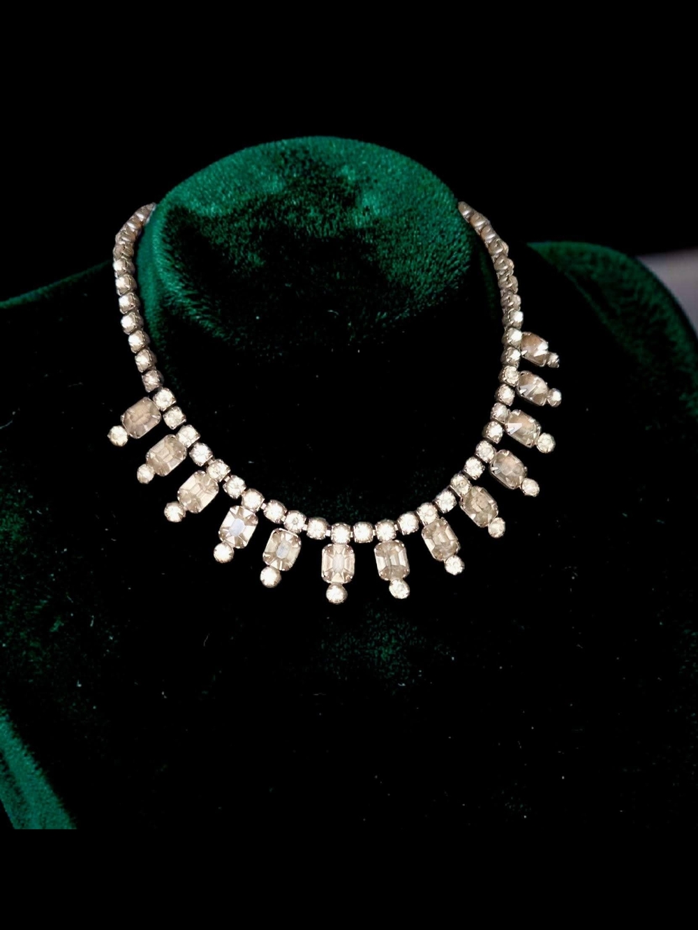 1950s Clear Rhinestone Fringe Choker Necklace
